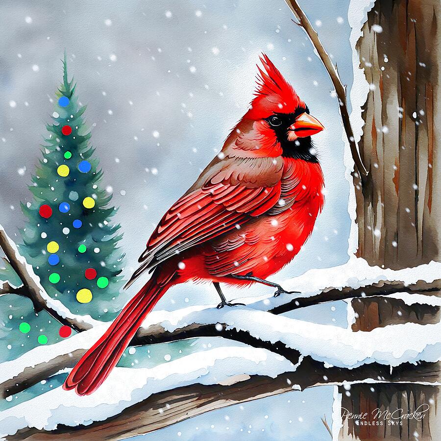 Christmas Cardinal Mixed Media by Pennie McCracken