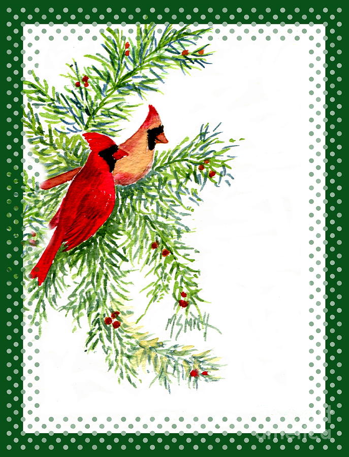 Christmas Cardinals Painting by Marilyn Smith