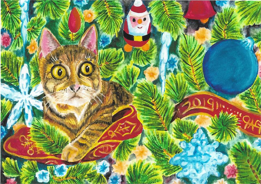 Christmas Cat 2 Painting by The GYPSY