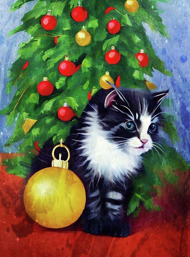 Christmas Cat Digital Art by Ally White