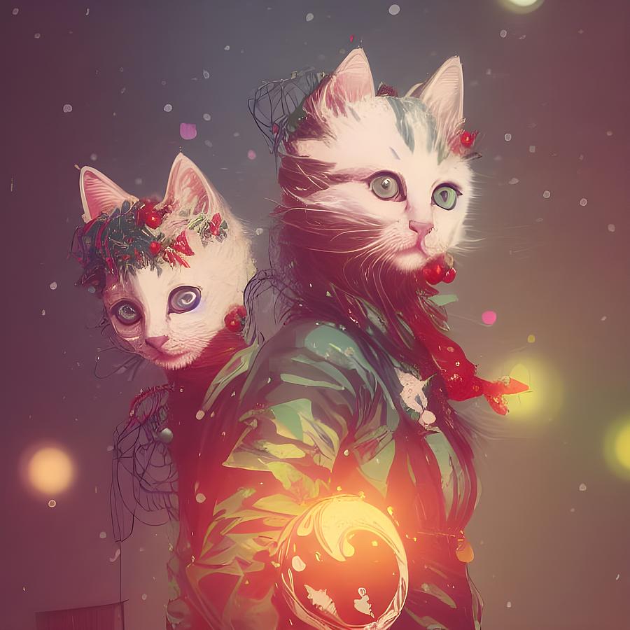 Christmas Cats Digital Art by Beverly Read