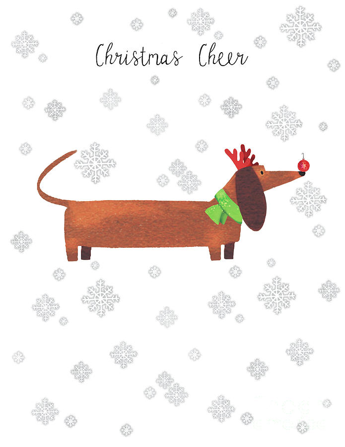 Christmas Cheer Doxie Painting by Tracy Herrmann