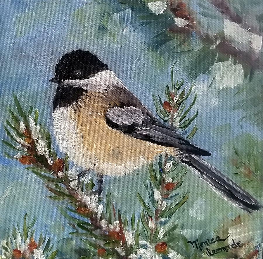 Christmas Chickadee  Painting by Monica Ironside