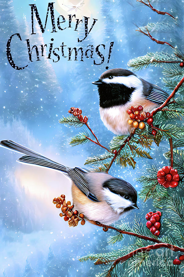 Christmas Chickadees  Digital Art by Elaine Manley