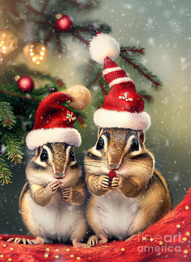 Christmas Photograph - Christmas Chipmunks by Jt PhotoDesign