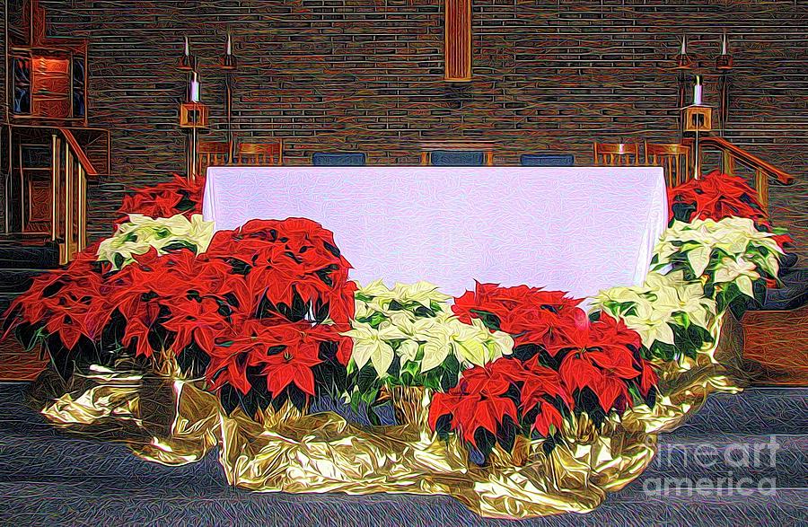 Christmas Church Altar and Poinsettias Abstract Melting Effect  Photograph by Rose Santuci-Sofranko