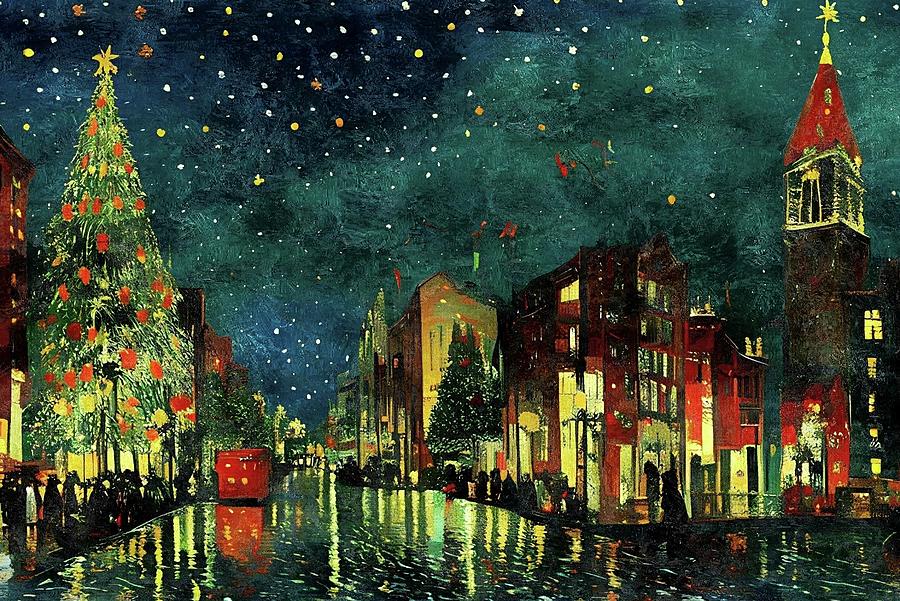 Christmas City Night  Digital Art by Ally White