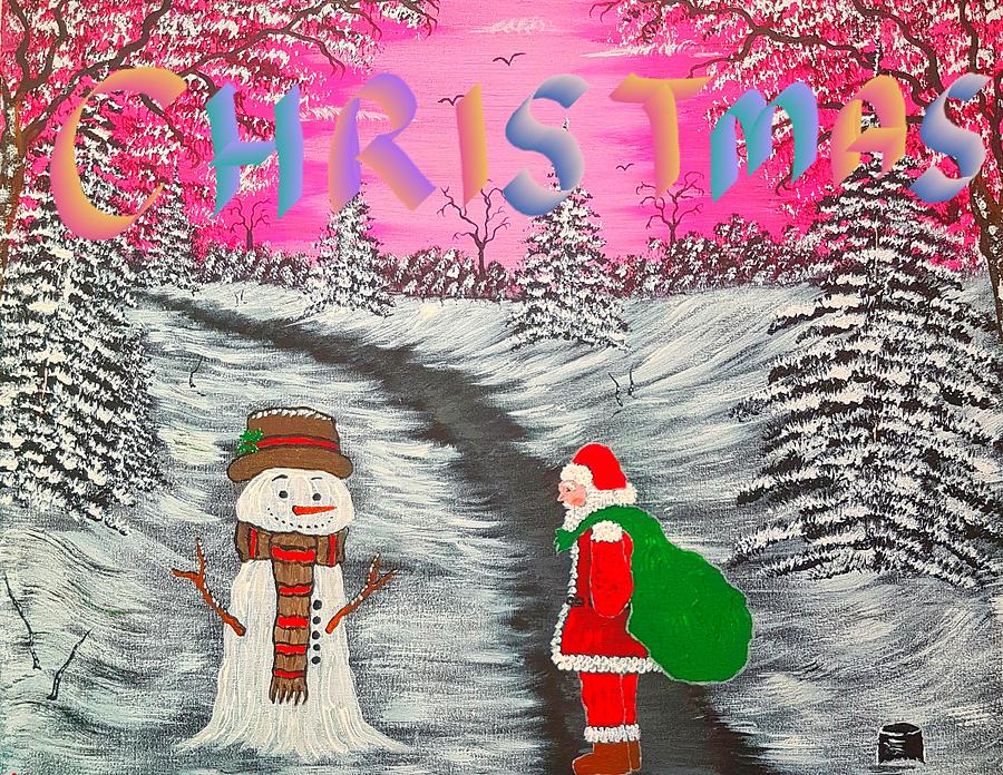 Christmas Colours Mr Snowman Welcome Painting
