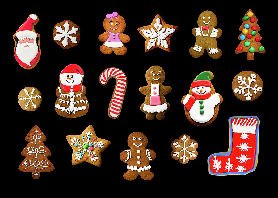 Christmas Cookies On Black Background Digital Art