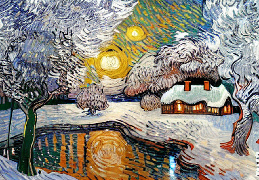 Christmas Cottage and Lake 4 Digital Art by Ron Harpham