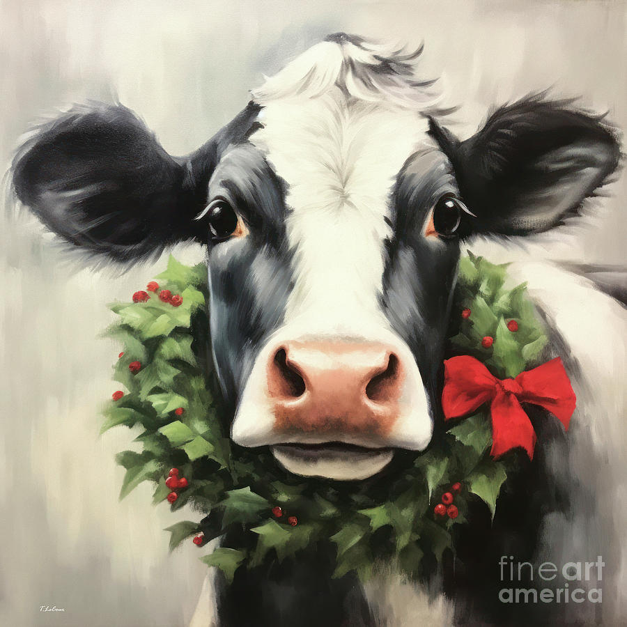 Christmas Painting - Christmas Cow Camille by Tina LeCour