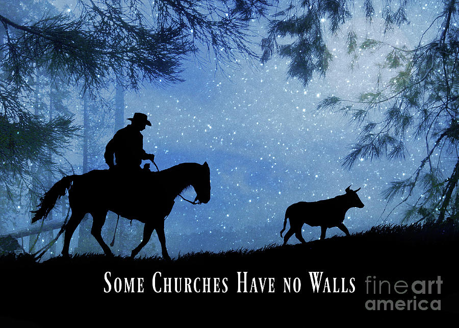Christmas Cowboy Country Western Steer and Horse Cowboy Church of the Outdoors Photograph by Stephanie Laird