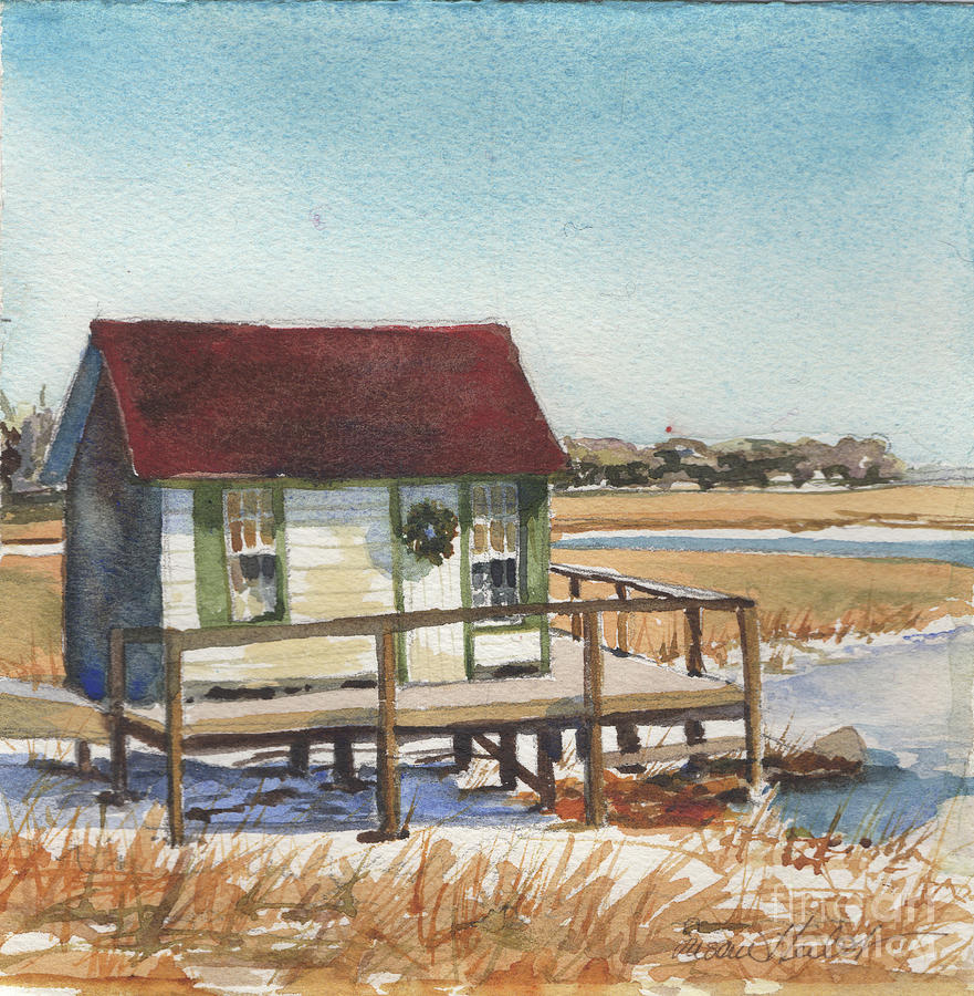 Christmas Crab Shack Painting by Susan Herbst