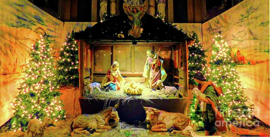 Christmas Creche With Holy Family Statues In A Manger At Our Lady Of Victory Basilica Photograph