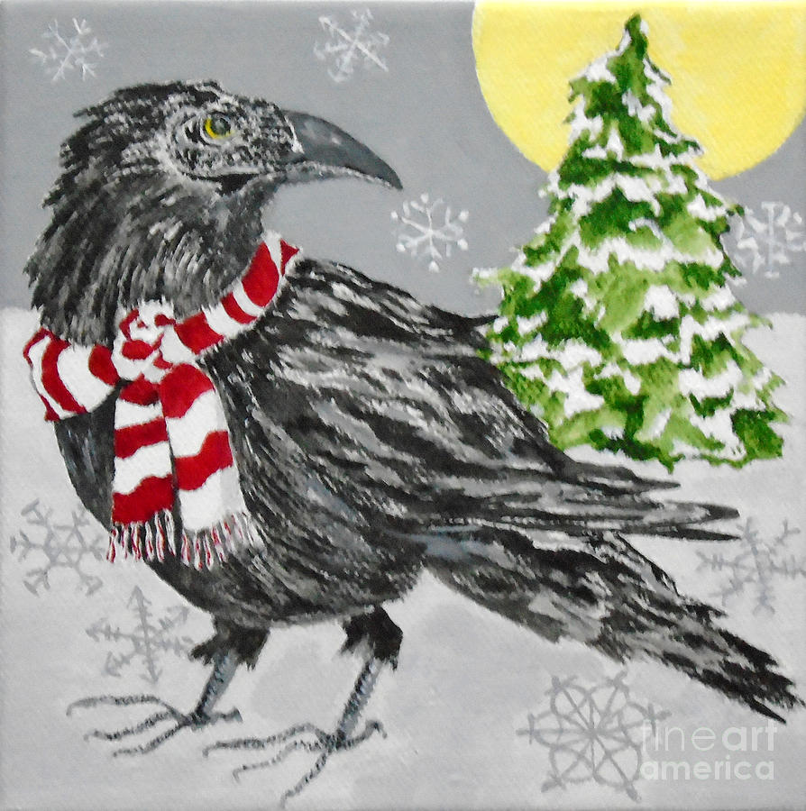 Winter Painting - Christmas Crow by Georgia Donovan