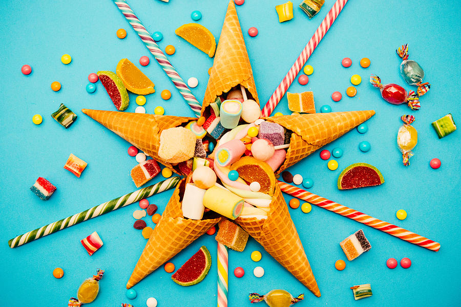 Christmas decoration with candy, marshmellows, lollipops and mints Photograph by Drazen_