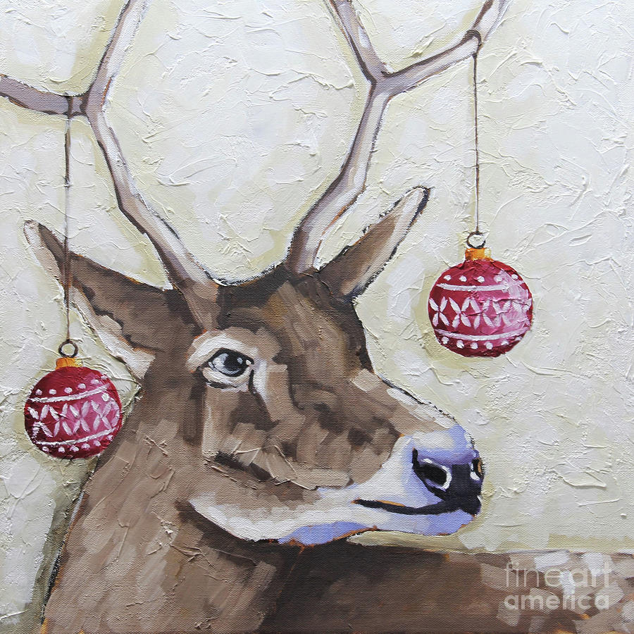 Christmas Deer Painting by Lucia Stewart