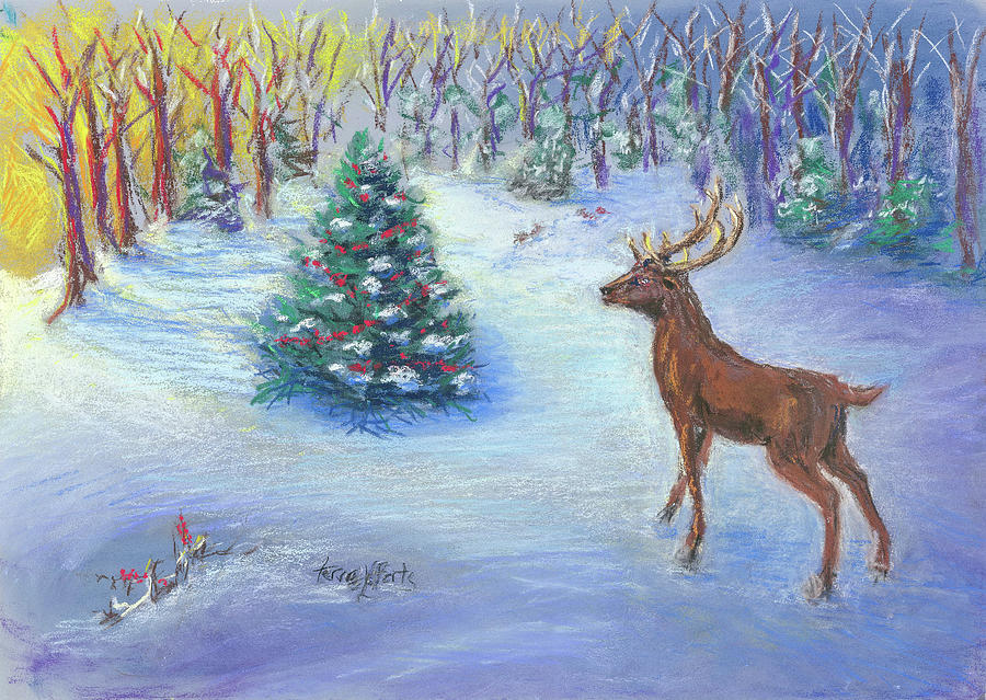 Christmas Deer Pastel by Terre Lefferts