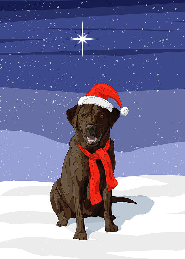 Dog Painting - Christmas Dog Chocolate Brown Labrador Retriever by Crista Forest