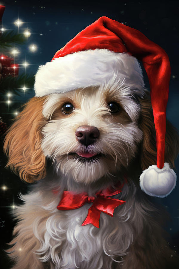Christmas Dog with Santa Hat 01 Digital Art by Matthias Hauser