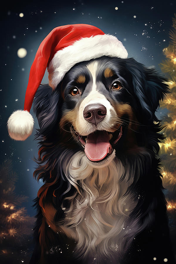 Christmas Dog with Santa Hat 03 Digital Art by Matthias Hauser