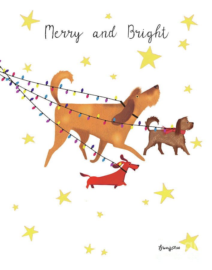 Christmas Dogs, Merry and Bright Painting by Tracy Herrmann