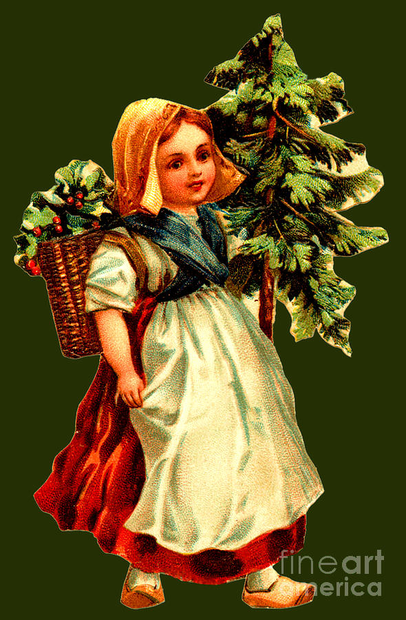 Christmas Dutch Girl With Christmas Tree Painting