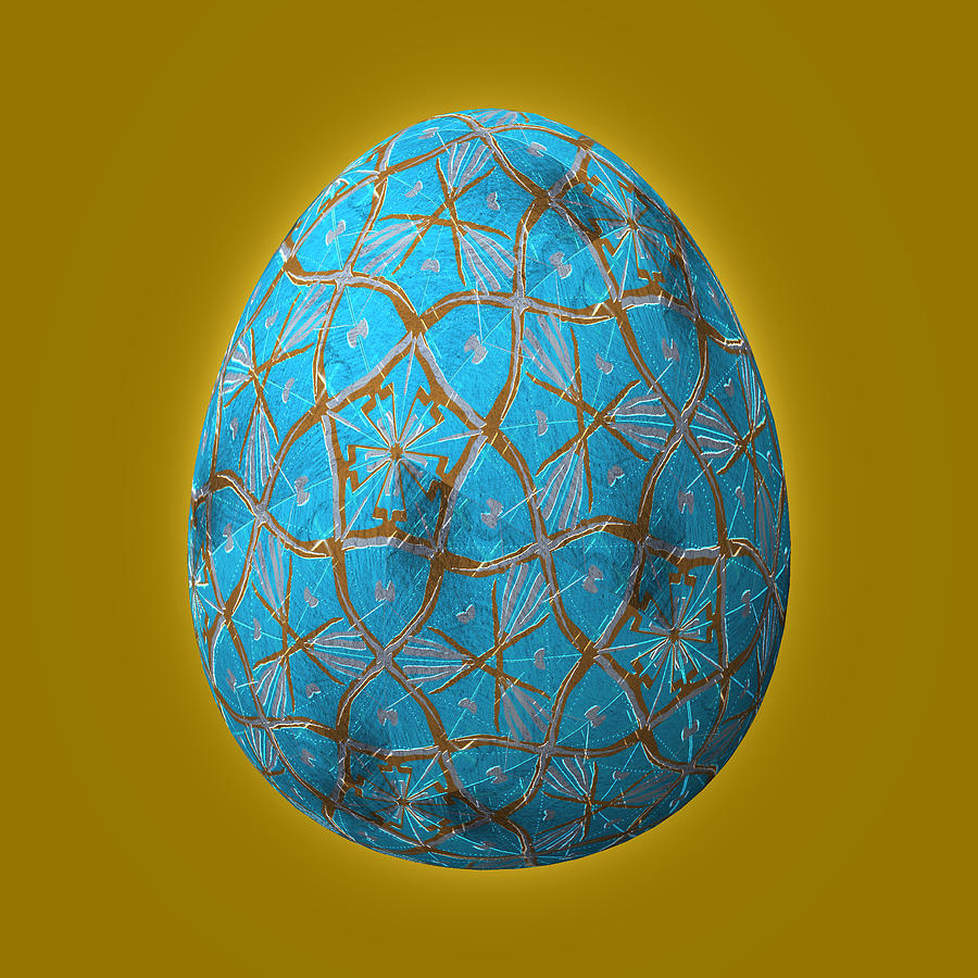 Christmas Egg Blue on Gold Digital Art by Eileen Backman
