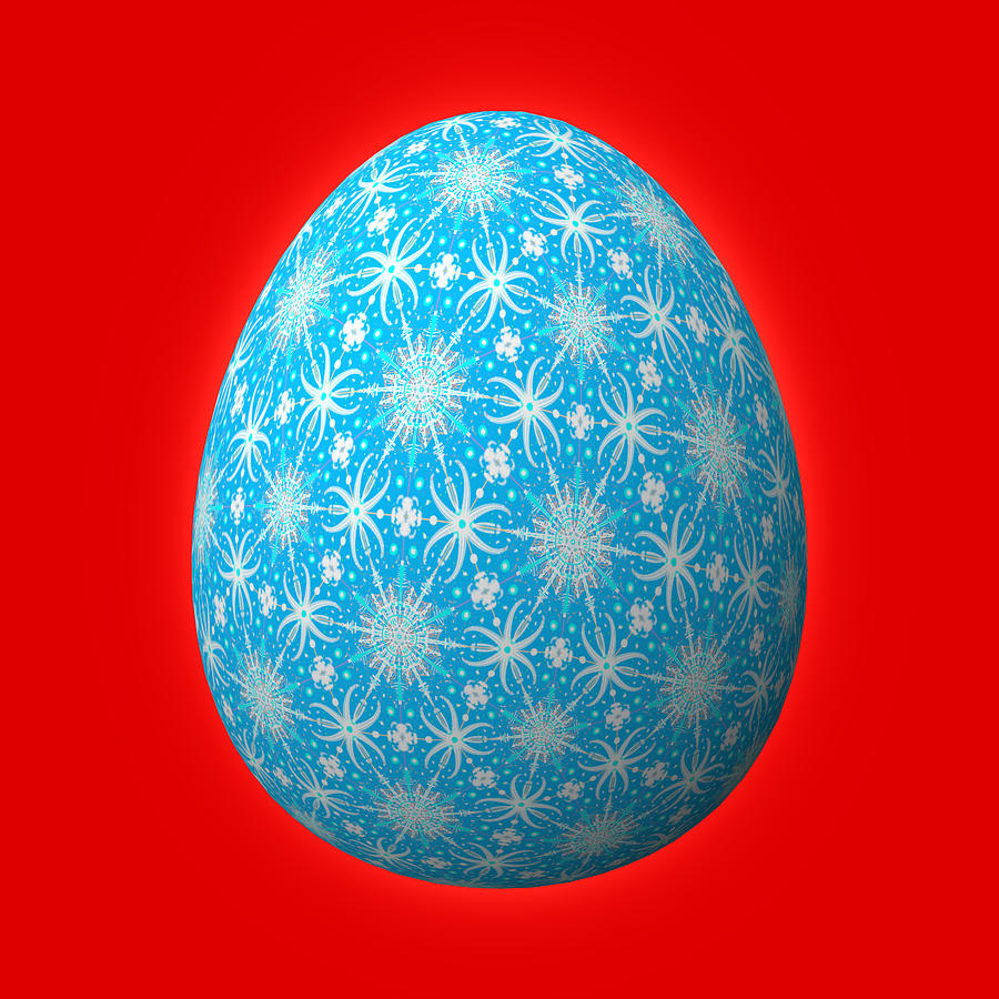 Christmas Egg Blue on Red Digital Art by Eileen Backman