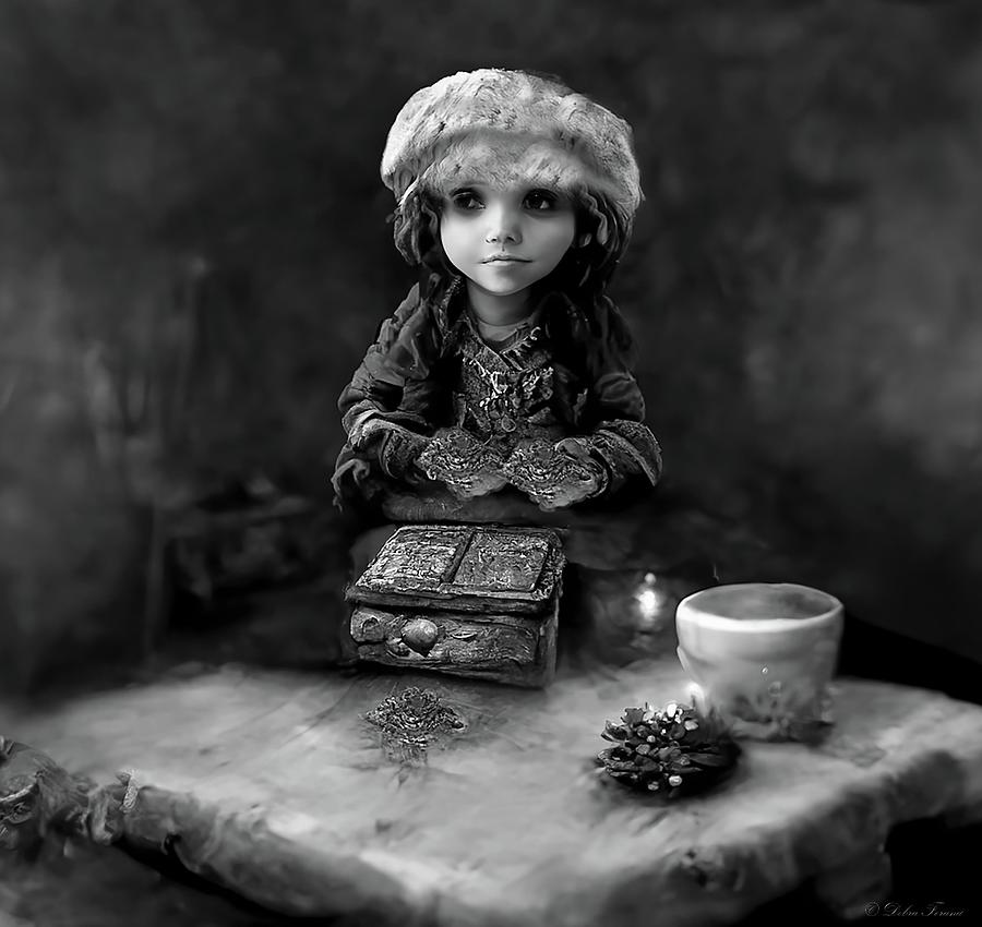 Christmas Elf Button Puddingwarmth BW  Digital Art by Debra Forand