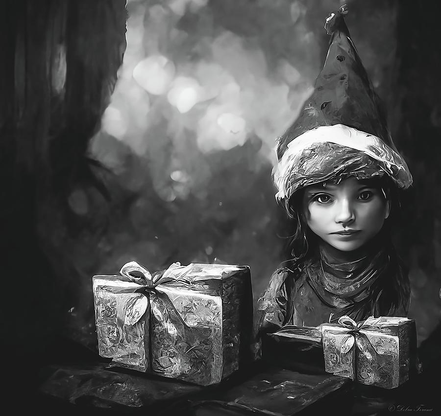 Christmas Elf Frostlove BW Digital Art by Debra Forand