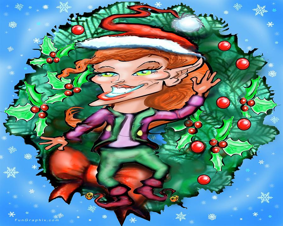 Christmas Elf with Wreath Digital Art by Kevin Middleton