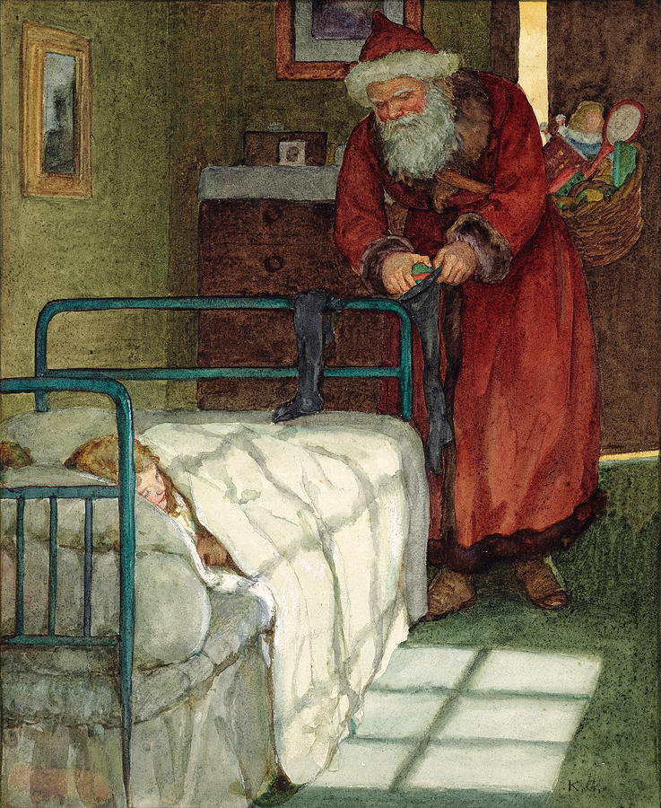 Christmas Eve, a visit from Father Christmas Drawing by Kate Greenaway