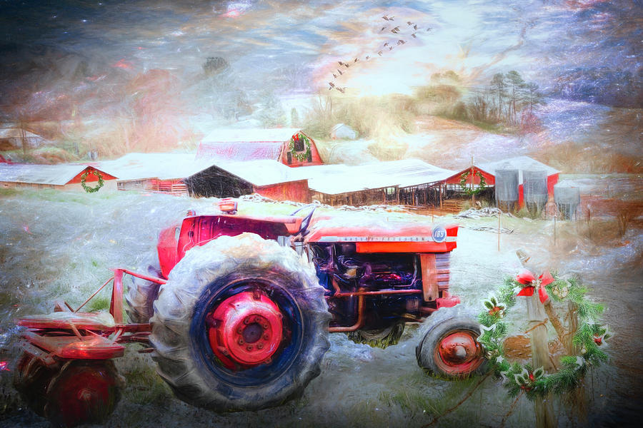 Christmas Eve Farm Painting Photograph by Debra and Dave Vanderlaan