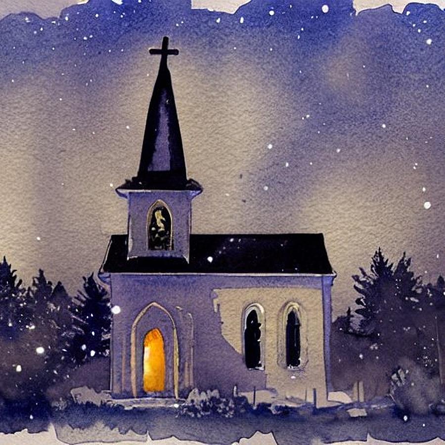 Christmas Eve in a New England Church, 2022 Painting by Christopher Lotito