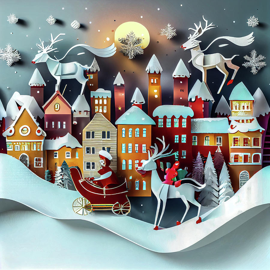 Christmas Eve Reindeer on the roof Digital Art by Bob Orsillo