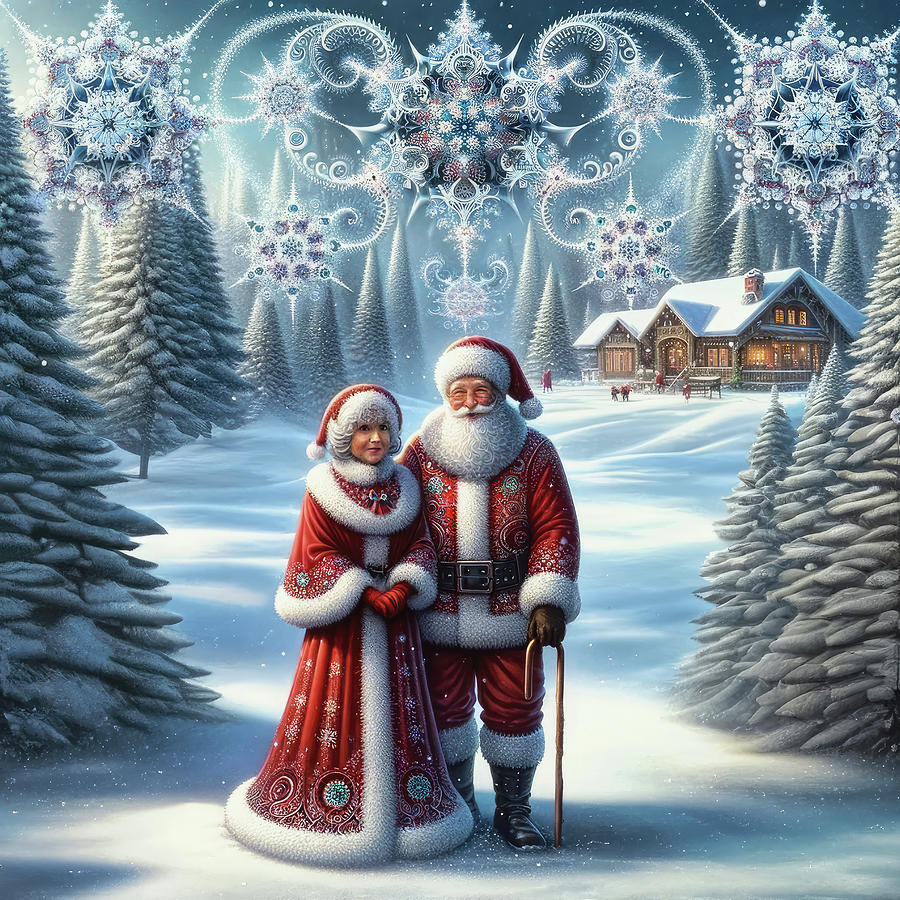 Christmas Eve with Santa and Mrs Clause Digital Art by Bill and Linda Tiepelman