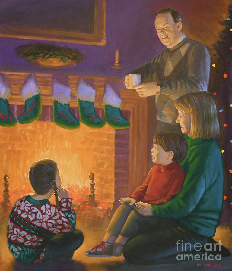 Christmas - Family In Front Of Fireplace Painting by Michael Garland