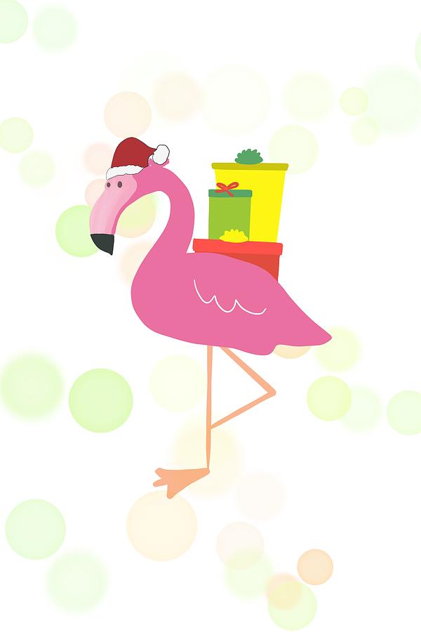 Christmas Flamingo with Presents Digital Art by Pamela Williams