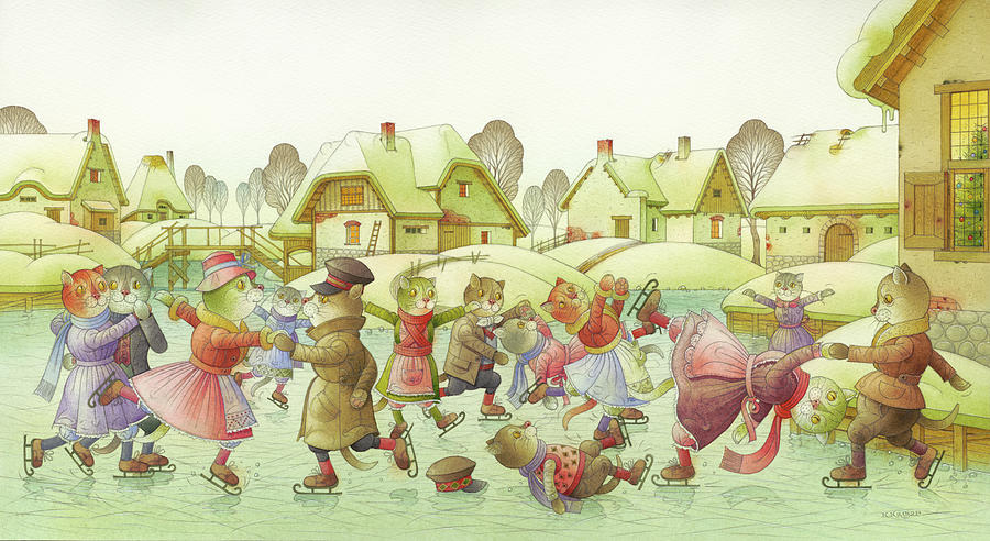 Christmas for the Cats Drawing by Kestutis Kasparavicius