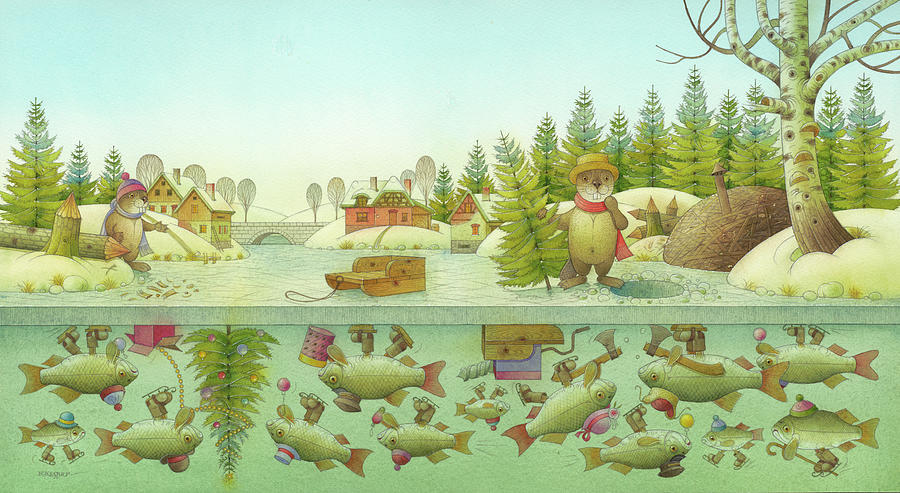 Christmas for the Fish Drawing by Kestutis Kasparavicius