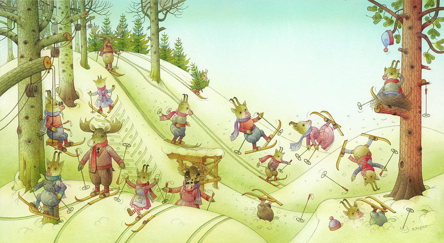 Christmas for the Goats Drawing by Kestutis Kasparavicius