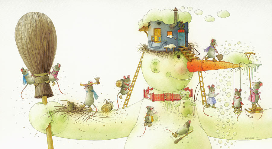 Christmas for the Mice Drawing by Kestutis Kasparavicius