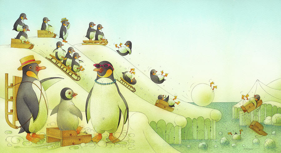 Christmas for the Penguins Drawing by Kestutis Kasparavicius