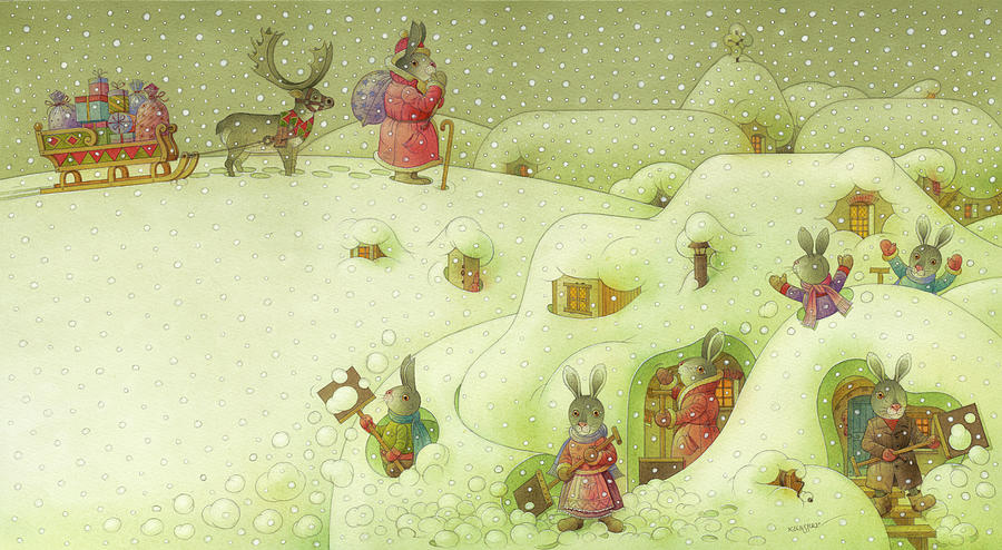Christmas for the Rabbits Drawing by Kestutis Kasparavicius