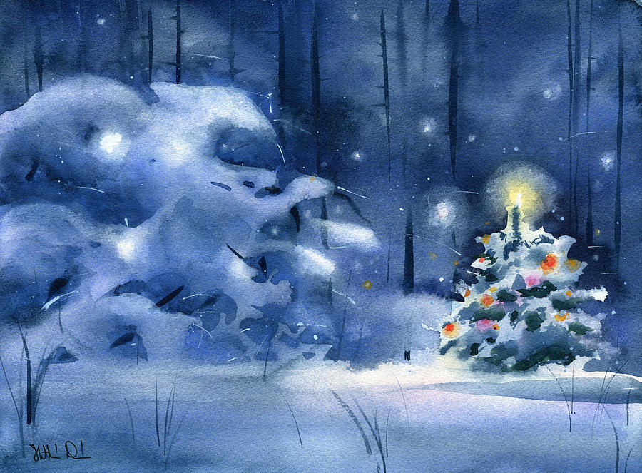 Christmas Forest Painting by Dora Hathazi Mendes