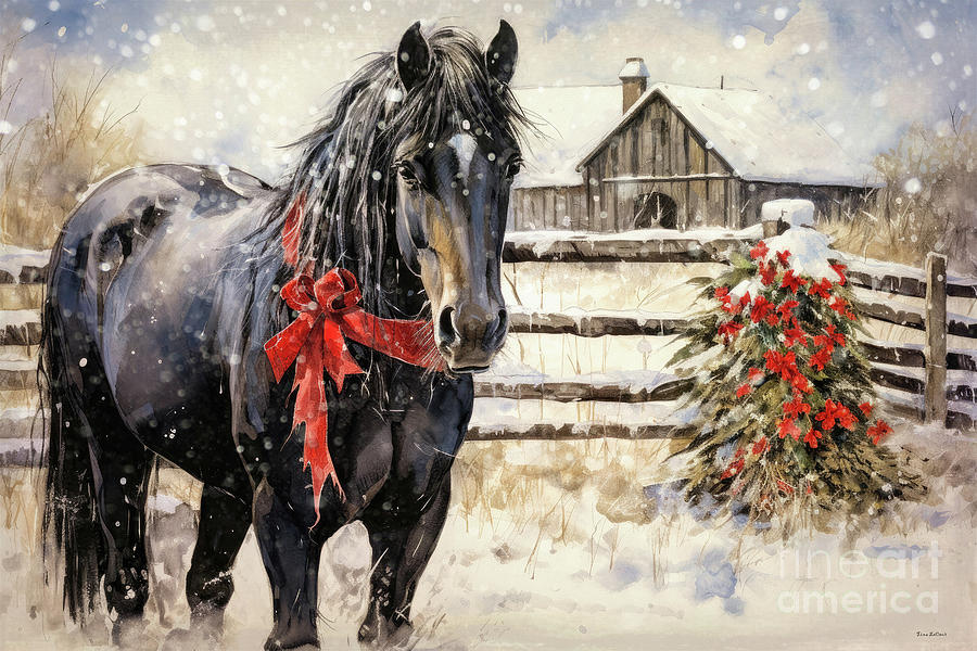 Christmas Friesian Painting by Tina LeCour