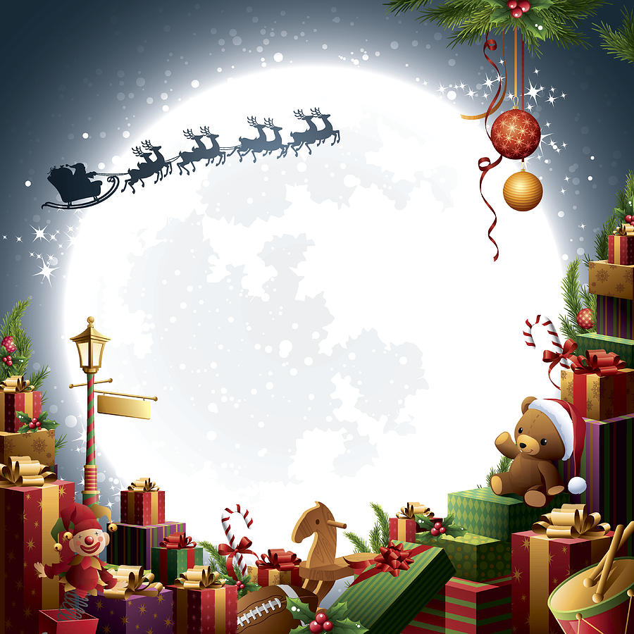 Christmas Gifts & Toys - Santa Sleigh Drawing by Nokee