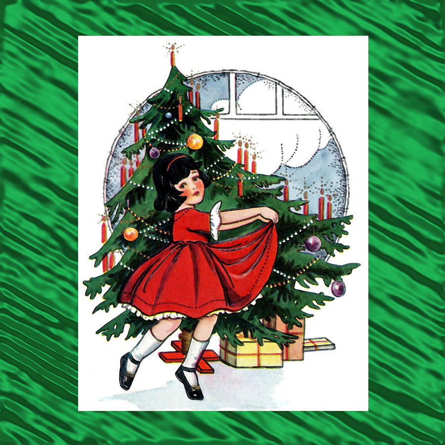 Christmas Girl Dancing Around Xmas Tree Digital Art by Caterina Christakos