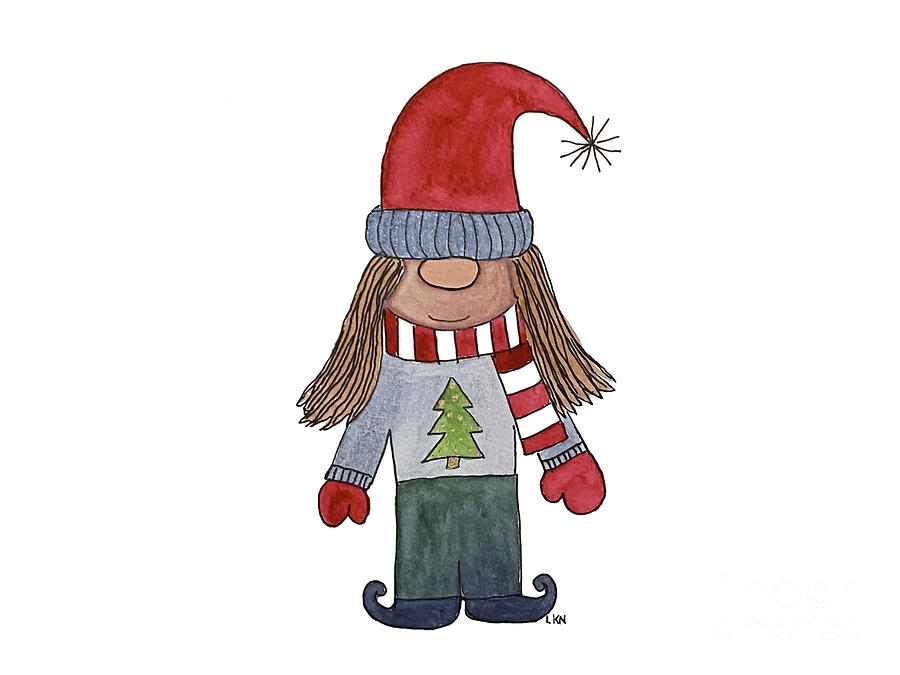 Christmas Gnome Girl Mixed Media by Lisa Neuman